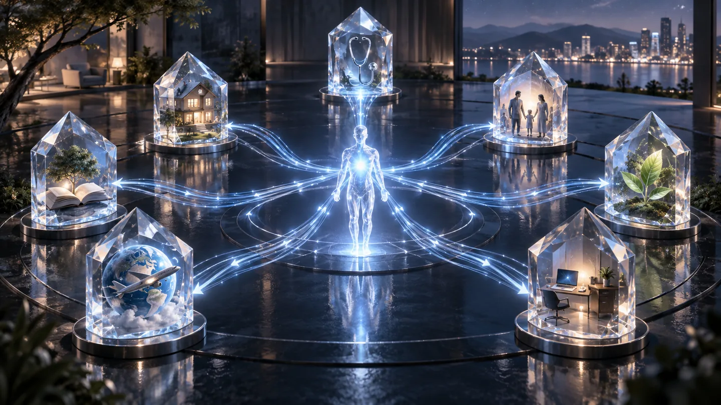 让不同服务环节围绕个人形成清楚的关系 · AI 主题插画